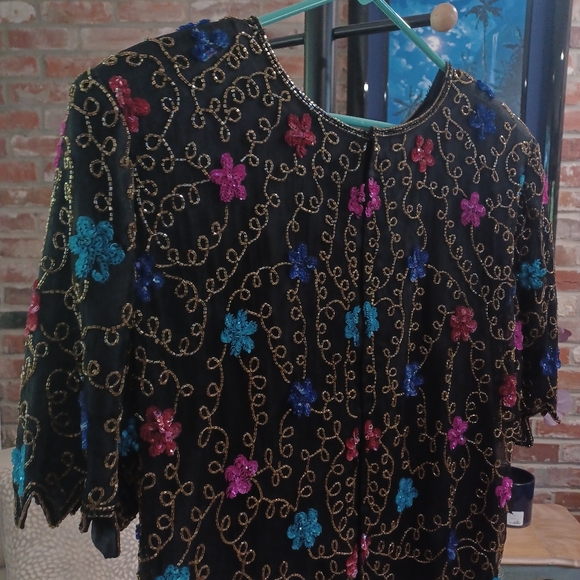 Laurence Kazar Beaded Silk Short Sleeve Top Size 3X - Picture 10 of 13